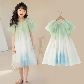 Kız elbisesi 2023 yaz elbisesi Yeni Tutu Prenses Etek çocuk Yelek Etek 6-15 Yaşında