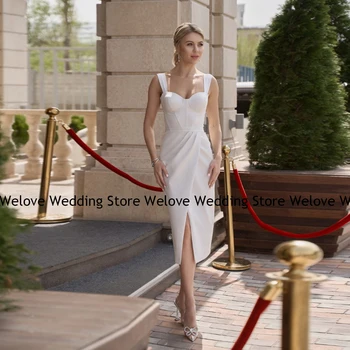 Sivil Kılıf kısa düğün elbisesi Kap Kollu Çay Boyu Beyaz Nişan gelin kıyafeti Kadın Kolsuz Robe De Mariage 2022