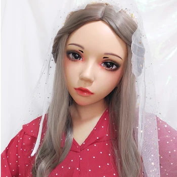(Ling-5)kadın Tatlı Kız Reçine Yarım Kafa Kigurumi BJD Gözler Crossdress Cosplay japon animesi Rol Lolita Maskesi Gözler Ve Peruk
