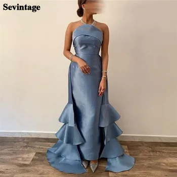 Sevintage Zarif Pus Mavi Suudi Arapça balo kıyafetleri Straplez Kat Uzunluk gece elbisesi Resmi Kadın Durum Parti Elbiseler