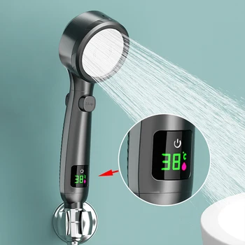 Duş Başlığı Yüksek Basınçlı Tutamak Banyo Su Tasarrufu 4 Modları Ayarlanabilir Sprey Akıllı Sıcaklık Göstergesi LED Dijital