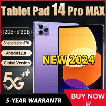 Orijinal Küresel Sürüm Pad 14 Pro Max Android Tablet PC 11 inç Snapdragon 870 12GB 512GB IPS Ekran 5G Tablet Android 12 2023