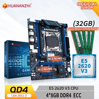 HUANANZHI X99 QD4 LGA 2011-3 XEON X99 Anakart Intel E5 2620 v3 ile 4 * 8G DDR4 Combo Kiti Seti NVME SATA