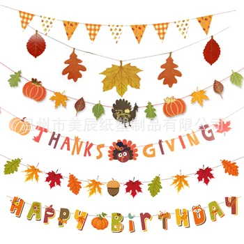 Kağıt Sonbahar Tema Bayrak Dize Şükran Akçaağaç Yaprağı Kabak Afiş Harfler Çekmek için Bayrak Doğum Günü Partisi Kurulum Mutlu Doğum Günü