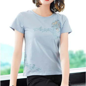 shintimes T Shirt Kadın Elmas Tshirt Çiçek Hollow Out Vintage Elbise 2022 Tees Tops Bayanlar Yaz Pamuk Tee Gömlek Femme