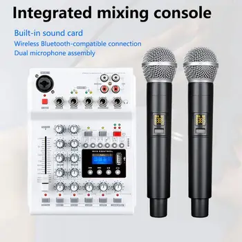 Konsol Karıştırıcı Entegre Canlı Ses Ses Ses Kartı DJ Karıştırma Konsolu UHF Kablosuz Mikrofon Karaoke için