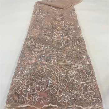 Son Lüks Ağır Boncuklu Dantel Kumaş El Yapımı Sequins Danteller fransız Net Tül Dantel Kumaş düğün elbisesi 5 Metre