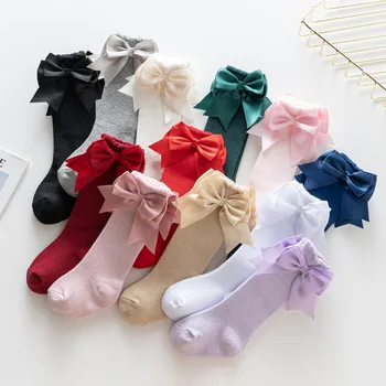 12 Renk Kız Çorap Çift Yay Pamuk Bebek Çocuk Çorap Yumuşak Bebek Uzun Tüp Çorap Çocuklar Prenses Diz Yüksek Socken 0-7Y
