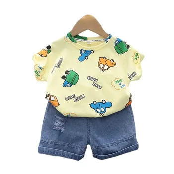 Yeni Yaz Moda Bebek Kız Giysileri Takım Elbise Çocuk Erkek Karikatür T-Shirt Şort 2 adet / takım Toddler Rahat Kostüm Çocuklar Eşofman