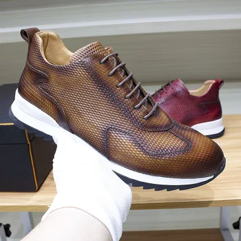 High-end erkek deri rahat ayakkabı kafa katman dana el yapımı erkek ayakkabıları dokuma tahıl erkek kaymaz ayakkabı A21