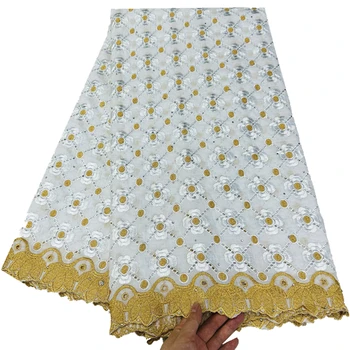Kadınlar için beyaz ve Altın Düğün Dantel Kumaş, %100 % Pamuk, Dikiş Kumaş, Parti Elbise, 5 Metre, Yeni Varış