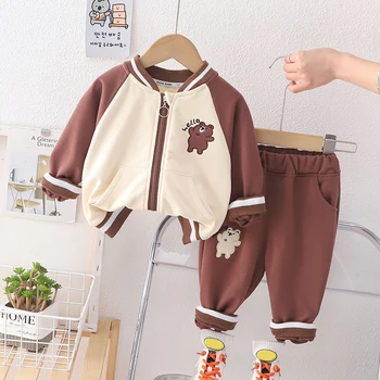Bahar Çocuk giyim setleri Bebek Kız Karikatür Mont Pantolon 2 Adet Takım Elbise Erkek Spor Çocuk Eşofman Bebek Giysileri Kıyafetler