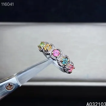 KJJEAXCMY güzel takı 925 ayar gümüş kakma doğal Turmalin Kız zarif basit ayarlanabilir yuvarlak mücevher yüzük destek kontrol