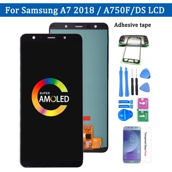 Süper Amoled Samsung Galaxy A7 2018 A750 SM-A750F LCD ekran ile dokunmatik ekranlı sayısallaştırıcı grup Samsung A750 LCD