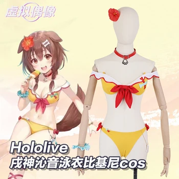 COS - HoHo Anime Vtuber Hololive Inugami Korone Mayo Bikini Seksi Üniforma Cosplay Kostüm Yaz Havuz Partisi Kıyafet Kadınlar