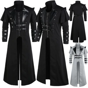 Vintage erkek Gotik Steampunk Uzun Ceket Trençkot Retro Ortaçağ Savaşçı Şövalye Palto Erkek Victoria Uzun Ceket Artı Boyutu
