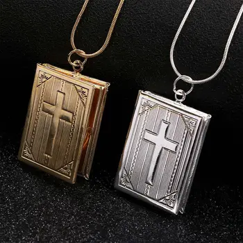 Madalyon Takılar Mobilya Çerçeve Hıristiyan Çapraz İncil Kutusu Kadın Zincirleri Takı Kolye Giyim Aksesuarları