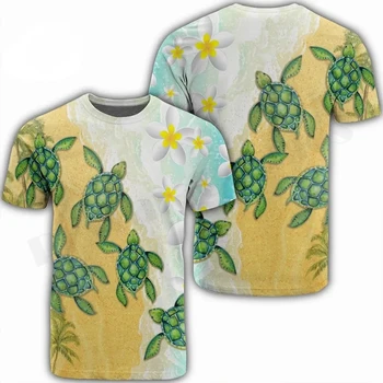 Benzersiz Sanat T-shirt erkek kadın Rahat 3D Kaplumbağa Dövme Baskı Hawai Kabile Yaz Kısa Üst Rahat Nefes Polyester