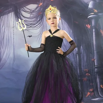 Deniz Cadı Ursula Cadılar Bayramı Cosplay Kostümleri Kız Tutu Elbiseler Şeytan Çocuk Kız Doğum Günü Partisi Örgü Prenses Elbise스스프레