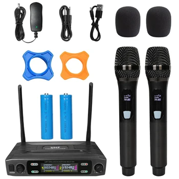 UHF Kablosuz Mikrofon Taşınabilir Çift Kanallı Dijital Mikrofon Alıcısı ile El Bilgisayarları/Bodypacks/Lapels Kilise Toplantı Konferans