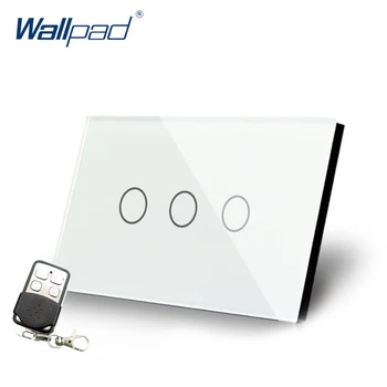 Beyaz 3 Gang Uzaktan Kumanda ışık anahtarı Kristal Cam Ekran Anahtarı Wallpad Lüks ABD/AU Uzaktan Kumanda ile LED Dokunmatik Anahtarı
