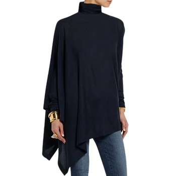Yeezzı kadın Uzun Kollu Gömlek Tops Moda Rahat Gevşek Asimetrik Düz Renk Yüksek Boyun T-Shirt Kadınlar İçin 2023 Yeni