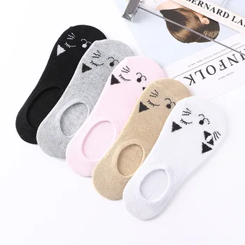 5 Çift/paket örgü sevimli komik kedi pamuk çorap kadın spor rahat Görünmez ayak bileği çorap rahat ince çorap boyutu 35-39