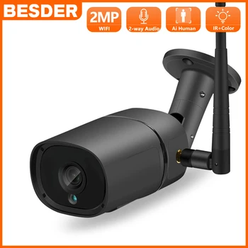 BESDER 2MP HD Açık Bullet IP Kamera IR Gece Görüş kablosuz WiFi kamera TF Kart Yuvası İle İki Yönlü Ses 1080P Aı güvenlik kamerası