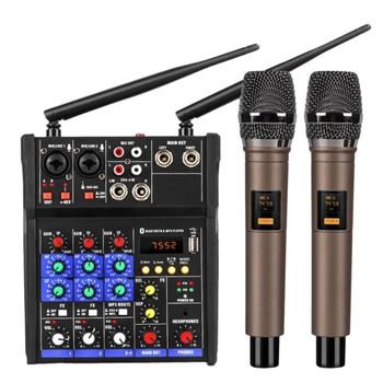 4 Kanal ses mikseri Konsolu Kablosuz Mikrofon İle Ses Karıştırma Bluetooth USB Mini dj mikseri + kablosuz karaoke