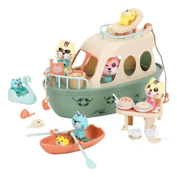 Kawaii 34 Ürün / Set Çocuk Oyuncakları Kediler Pet Tekne Seti Öğle Yemeği balıkçılık Oyunu Minyatür Dollhouse Aksesuarları Barbie DIY Oyun Mevcut
