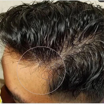 Enjekte Dayanıklı Tam Cilt PU Taban Erkekler Saç Peruk Dalgalı İnsan Saç Protezi Doğal Saç Çizgisi Siyah Renk HairPieces Peruk Sistemi