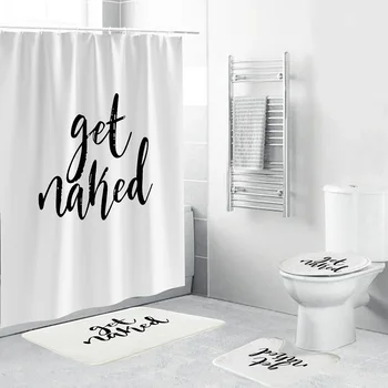 Yeni Get Çıplak Banyo Beyaz Su Geçirmez Duş Perdesi 4 Parça Set Halı Kapak Tuvalet Kapağı Banyo Paspas Pedi Dayanıklı Kumaş