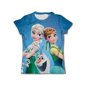 Kawaii Anna Elsa Dondurulmuş T Shirt Kız Tees Tops Çocuk Kız Elbise Disney T-Shirt Çocuk Kısa Kollu Doğum Günü Partisi kostümü