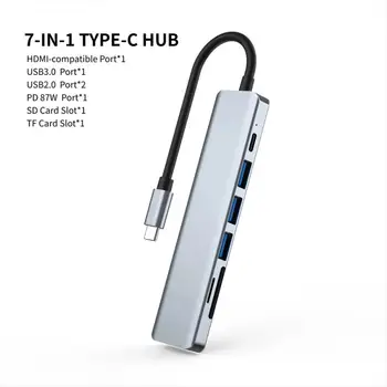 USB C HUB Tipi C HDMI uyumlu Adaptörü 7 İn 1 SD TF Kart Yuvası Okuyucu USB-C PD MacBook Laptop İçin Şarj Splitter