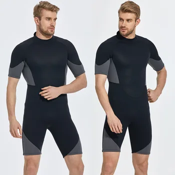 2-3mm tek parça kısa wetsuit, kauçuk wetsuit, kısa kollu şort, sörf, açık, şnorkel takım elbise mayo erkekler için