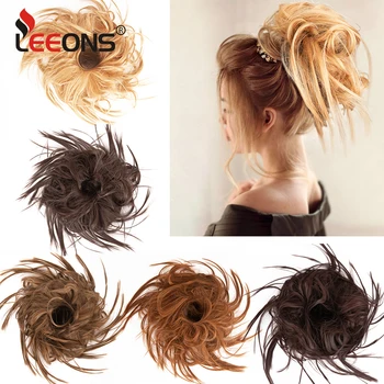 Leeons Sentetik Sahte Saç Scrunchie Kabarık Saç Uzatma Elastik Lastik Bant Ile saç aksesuarları At Kuyruğu Topuz Kızlar Için