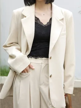 Yeni Sonbahar Womans Casual Blazers ve Ceketler Tek Göğüslü Ofis Bayan Zarif Vintage Blazer Ceket Kadın Moda Kore Tops