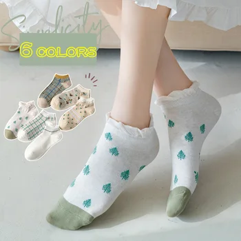 5 Pairs Yeni Bayan Ayak Bileği Çorap Kore Yeşil Ins Tarzı Sevimli Öğrenci Çorap İlkbahar Yaz Sonbahar Kadın Penye Pamuk Sox Calcetines