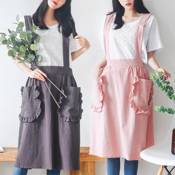 Kore versiyonu Prenses ahşap kulak kenar önlük sevimli pamuk ev giysileri büyük boy kadın önlük pişirme iş elbiseleri