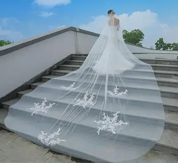 2022 düğün duvağı Dantel Katedrali düğün aksesuarları Beyaz Fildişi 4 M Ucuz Uzun Vual Evlilik Gelin Peçe İle Tarak
