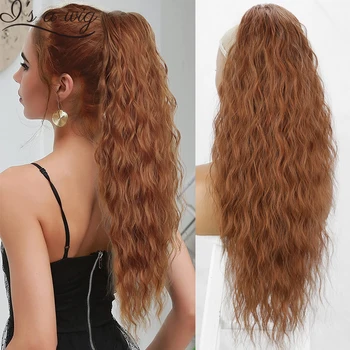 Ben bir peruk Uzun Kıvırcık İpli At Kuyruğu Uzatma Kadınlar için Bakır kızıl saç uzantıları Siyah Kahverengi Sarışın Sentetik At Kuyruğu