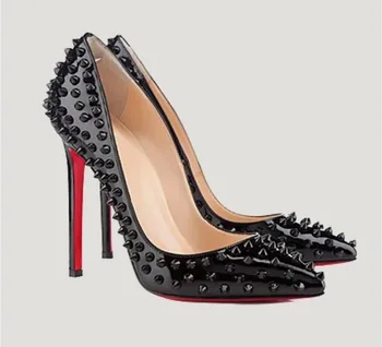 Ücretsiz Kargo ! Yeni Lüks Kadın yüksek topuklu ayakkabı Perçinler Pompaları Kırmızı Alt Sivri Çivili Tam Sivri Bayanlar Marka Düğün Ayakkabı