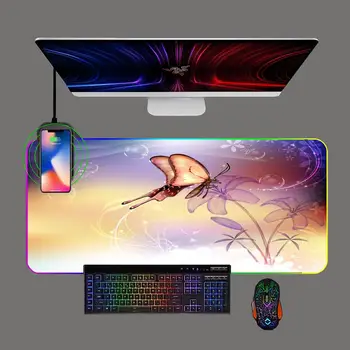 Kelebek HD Ofis Oyun Büyük Mouse Pad RGB Telefon Kablosuz Şarj Lüminesans Pc klavye matı Oyun Bilgisayar Mouse Pad Halı
