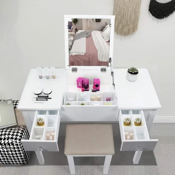 AODAILIHB Makyaj Masası Flip Top Ayna ve Araç Seti Tuvalet Masası Makyaj Masası, Şifoniyer yatak odası mobilyası
