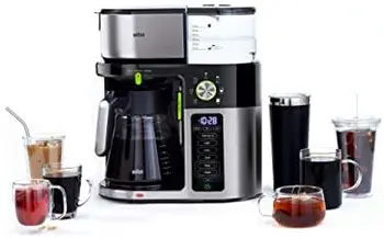 Kahve Makinesi 7 Programlanabilir Demlemek Boyutları / 3 Güçlü + Buzlu Kahve ve Sıcak Su Çay, Cam Sürahi (10-Cup), paslanmaz / B