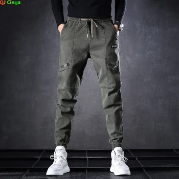 Ordu Yeşil Kot Erkek Gençler Kore Versiyonu Harlem Pantolon Moda Popüler Rahat Çalışma Pantolon Koyu Gri Pantolon