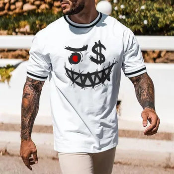 Komik Gülen Baskılı Rahat Renk Eşleştirme kısa kollu tişört Erkekler Üst Kişilik Palyaço kısa kollu tişört erkek Giyim