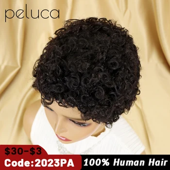 Kısa Afro kıvırcık insan saçı Peruk Siyah Kadınlar için Kinky Kıvırcık kısa Peruk Brezilyalı Doğal Renk Tam makine yapımı kahküllü peruk