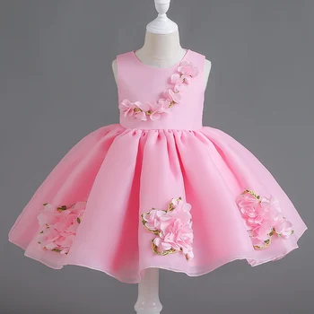 9821 Kız Kolsuz Elbise Yaz Kısa Prenses Çiçek Pembe Performans Ev Sahibi Uluslararası çocuk Günü