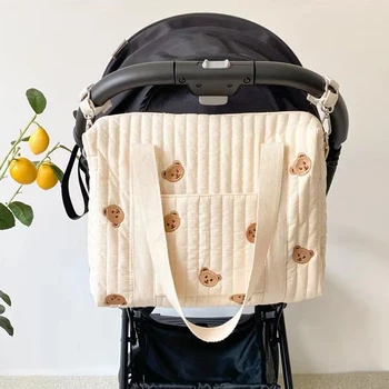 Kore Tarzı Yenidoğan Bebek Bakımı anne için bebek bezi çantası omuzdan askili çanta Nakış Kapitone Arabası Bezi Depolama Organizatör Büyük Çanta